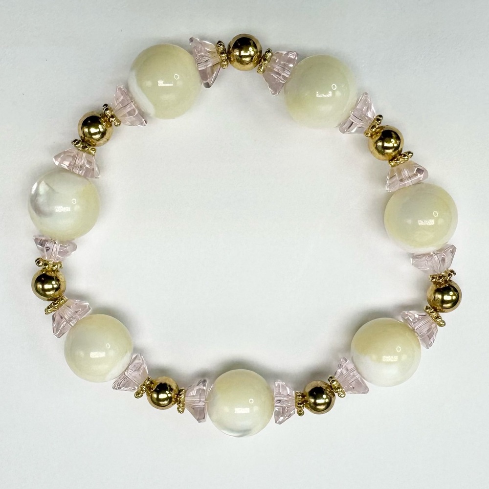 Elegant Gold and Mother of Pearl Stretch Bracelet - S/M